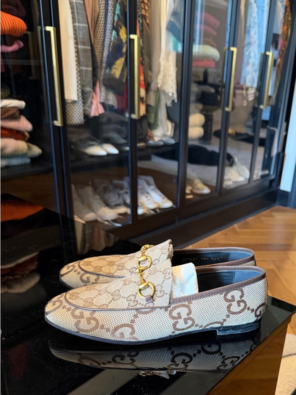 Gucci Beige & Brown GG Canvas Horsebit Loafers